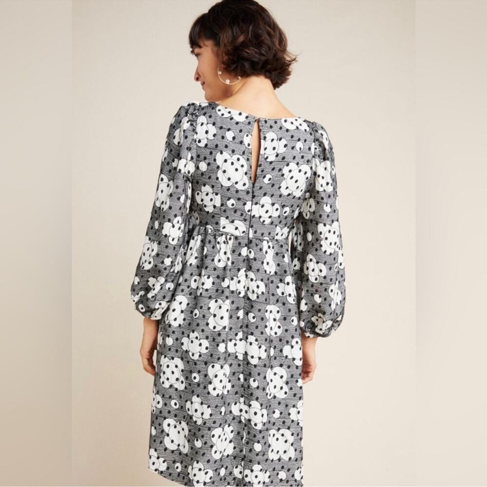 ANTHROPOLOGIE by Jane Black White Textured Floral Babydoll Dress Size 16 - Picture 3 of 16
